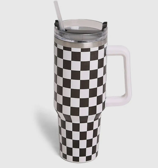 Black & White Checkered 40 Oz Tumbler