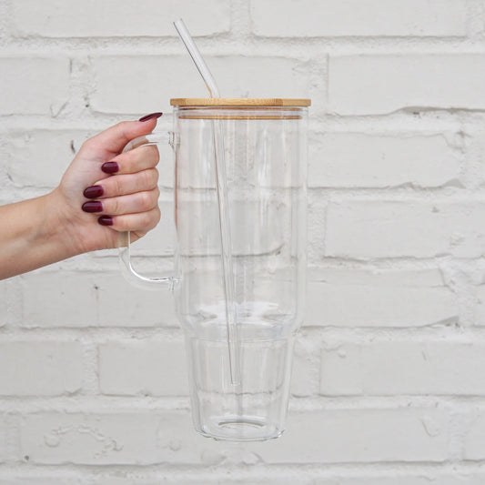 40 oz Glass Tumbler with Bamboo Lid