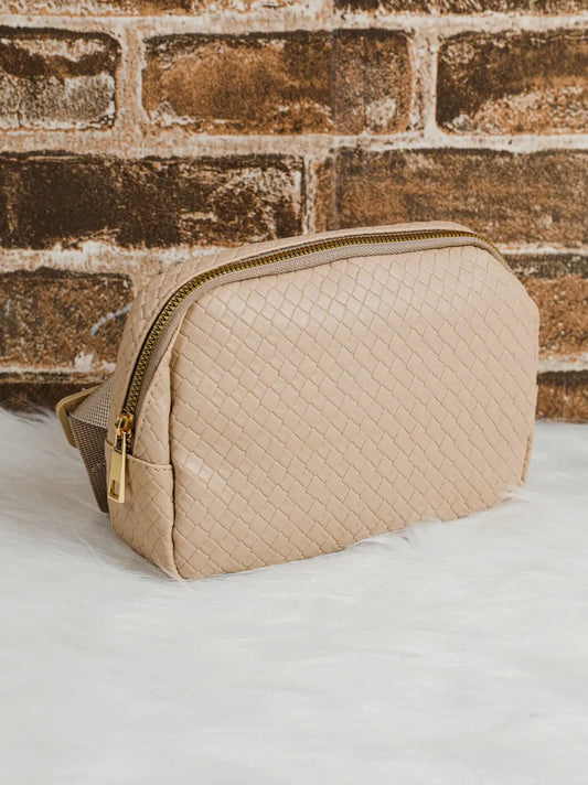 Woven Faux Leather Crossbody Bag