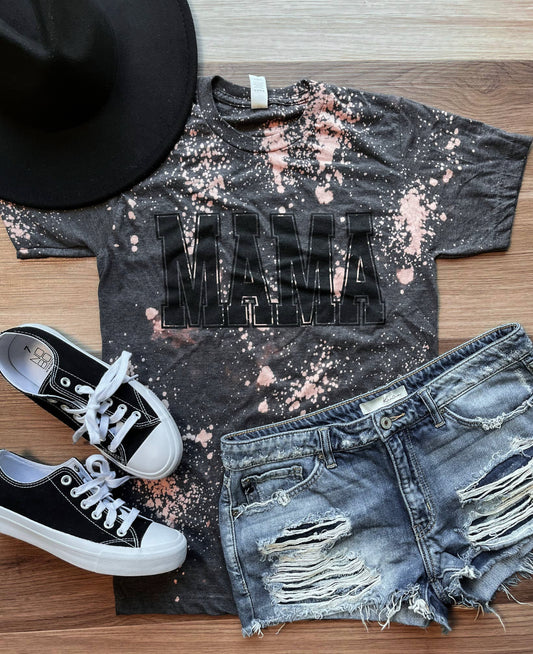 Distressed Bleached Mama Charcoal Tee