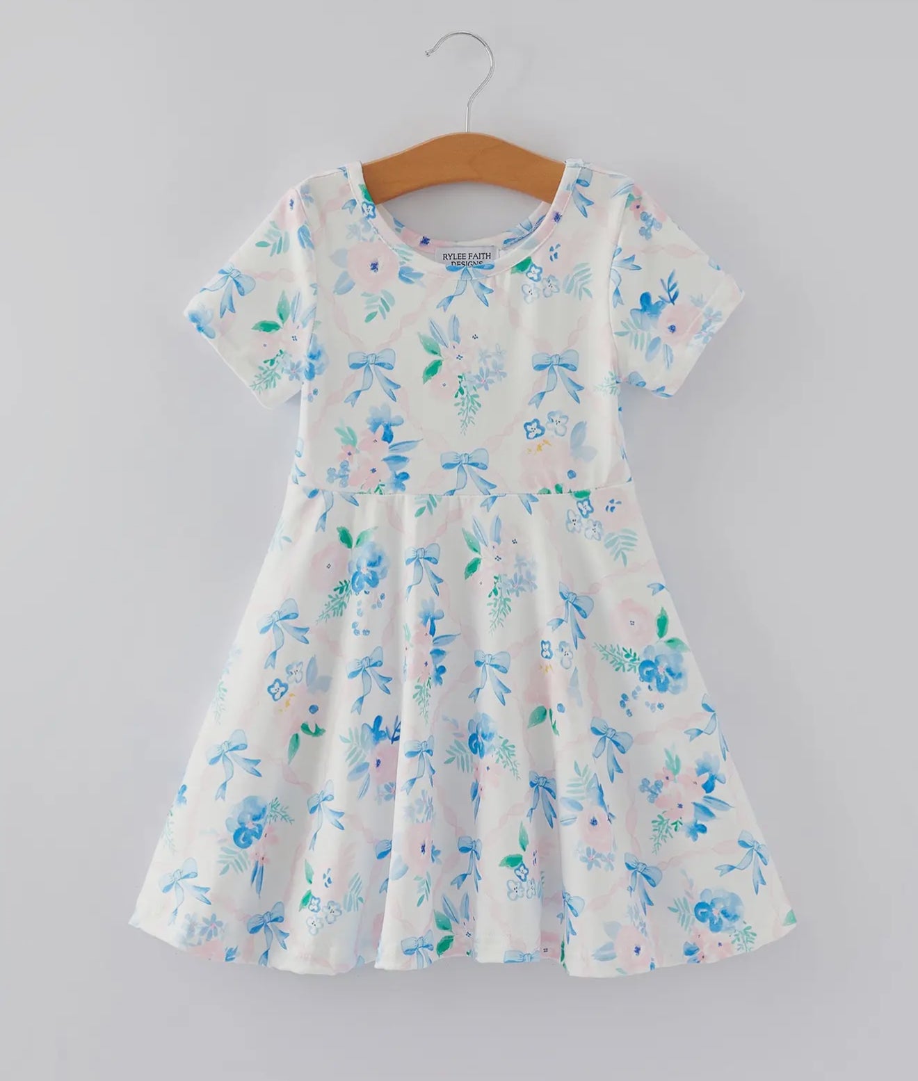 Blue Bow Floral Twirl Dress