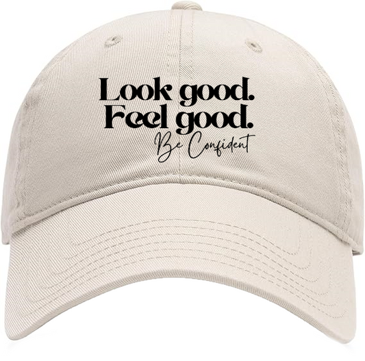 "Look Good, Feel Good, Be Confident" Cream Baseball Hat- CONFIDENT MED SPA