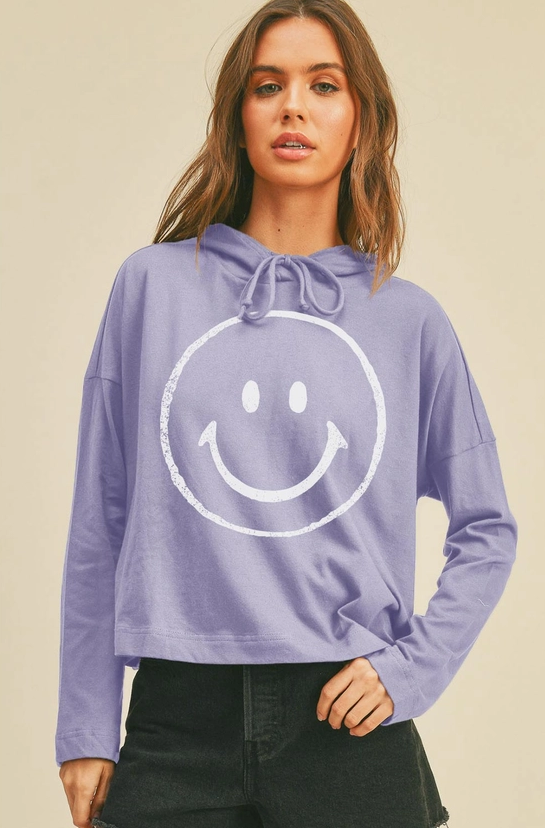 Smile Hooded Tee- Lavender