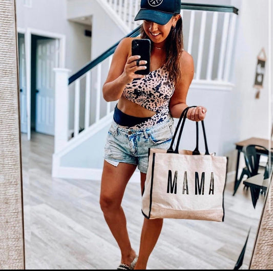 MAMA Burlap Jute Tote Bag